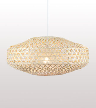 Single-light pendant lamp made of bamboo in a natural color