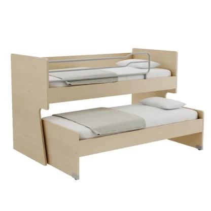 Low bunk bed Bee with sliding bed oak-charcoal color 90x200+90x190cm