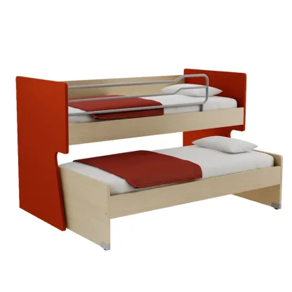 Low bunk bed Bee with sliding bed oak-charcoal color 90x200+90x190cm